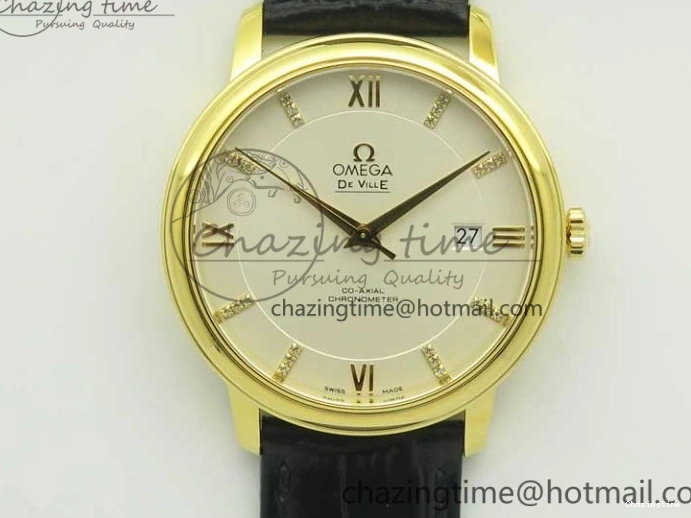 0419 De Ville YG MKF 1:1 Best Edition Silver Dial Diamonds Markers on Black Leather Strap MIYOTA 9015 V Flexible 8046